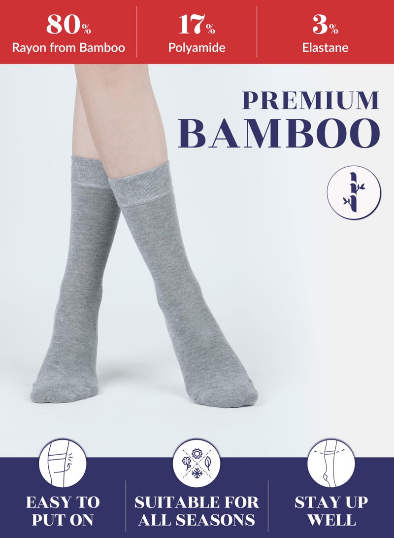 Hugh Ugoli Women Rayon Dress Socks, Extremely Soft Thin Crew Socks for Business, Trouser & Casual, Non-Binding & Breathable, Light Grey, 3 Pairs, Shoe Size: 6-9 - Image 4
